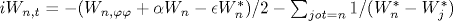 iW_{n,t}=-(W_{n,\varphi \varphi }+\alpha W_n -\epsilon W_n^*)/2-\sum _{j
ot =n}1/(W_n^*-W_j^*)